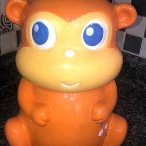 TARGET HOME CERAMIC ORANGE MONKEY COOKIE JAR BLUE EYES  |